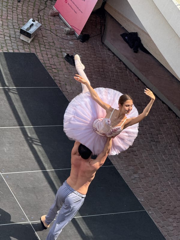 Outdoor dance performances on a plaza stage in Plovdiv