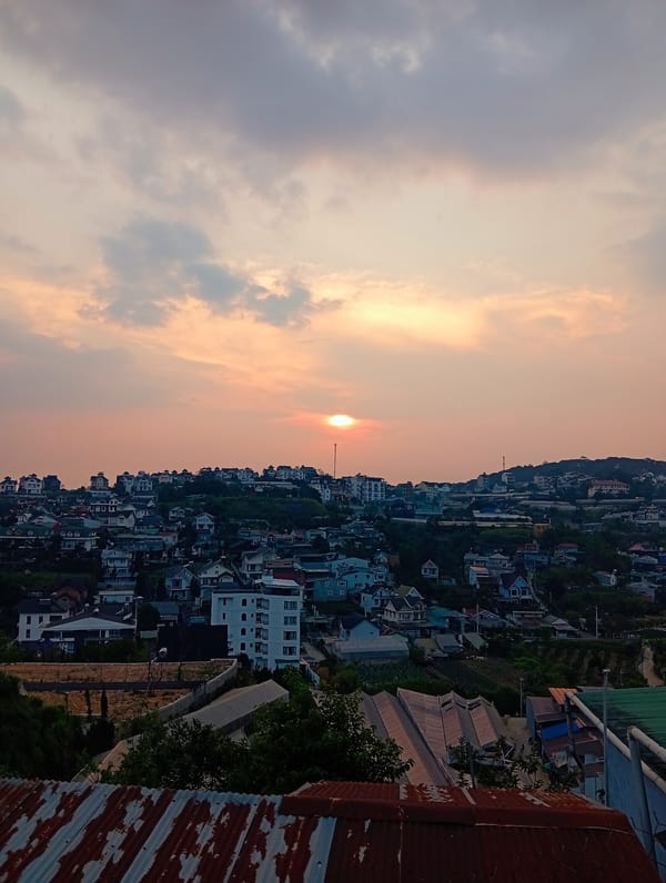 Sunset observed over Da Lat cityscape in Vietnam