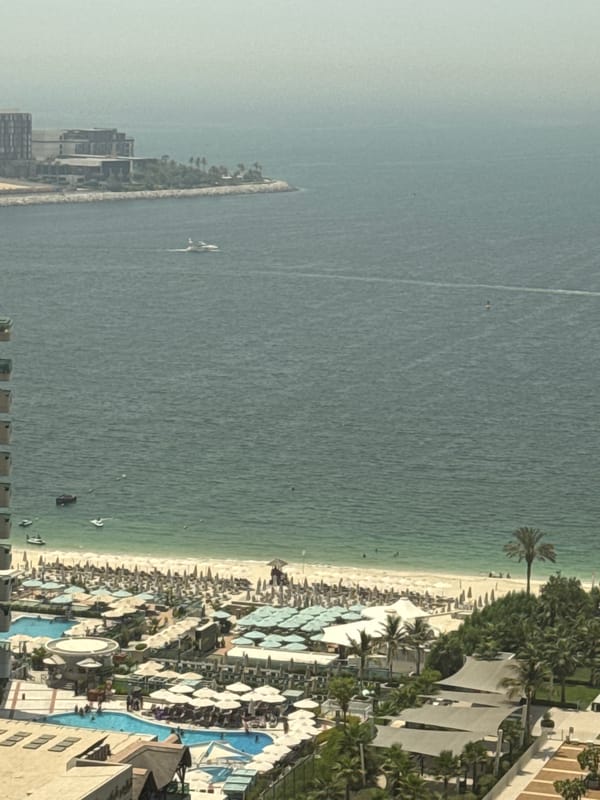 Dubai coastal resort pools seen from above