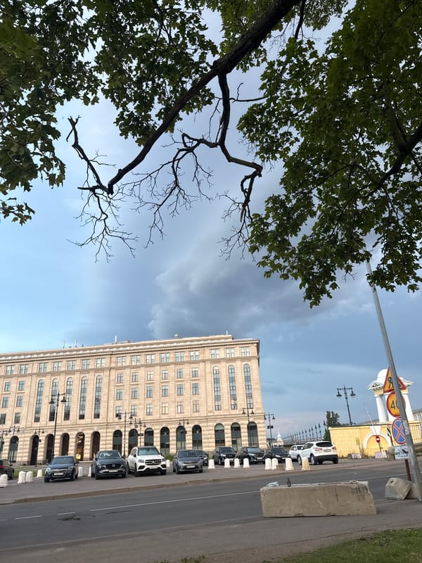 Classic Saint Petersburg riverfront architecture on a summer evening