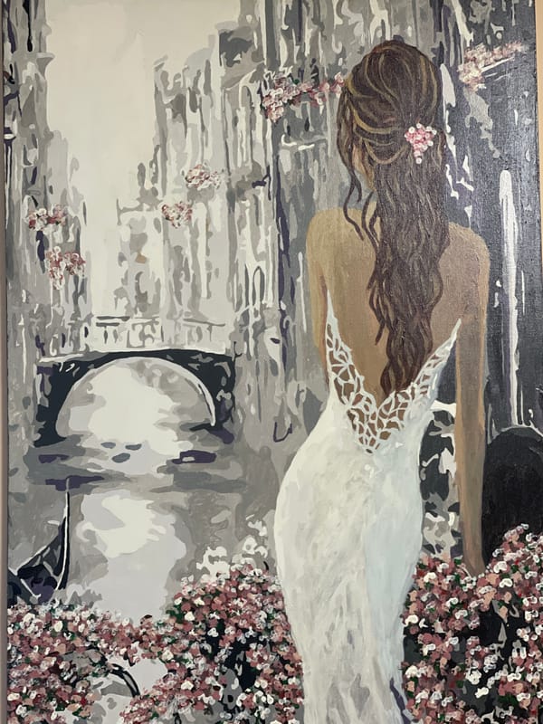 Artist documents painting, cityscape, and spring flowers in Sofia