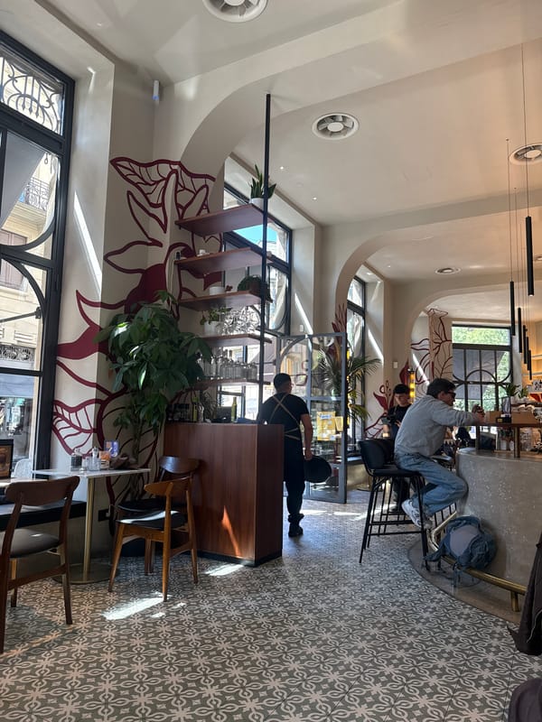 Modern Milan cafe interior captured in afternoon daylight