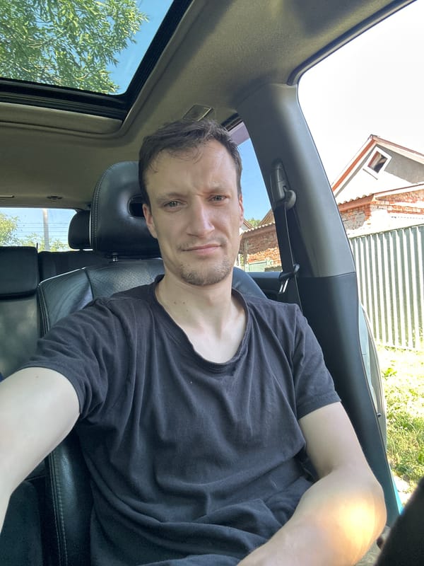 Chilling in a parked car in Makiv, Ukraine, summer morning