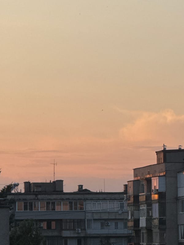 Ruse apartment blocks at golden hour, June evening