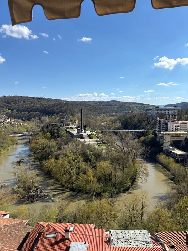 Yantra River view captured from above in Veliko Tarnovo