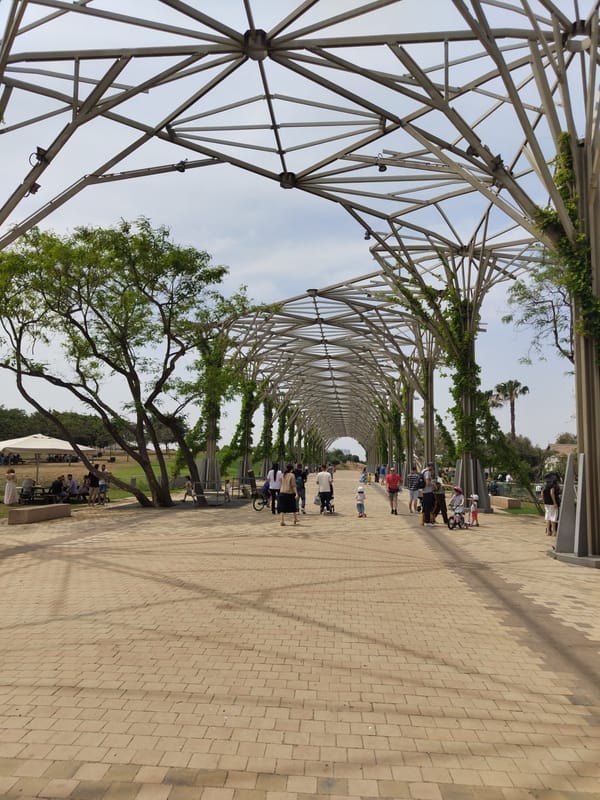Covered walkway with vegetation observed in Havat Shalem, Israel