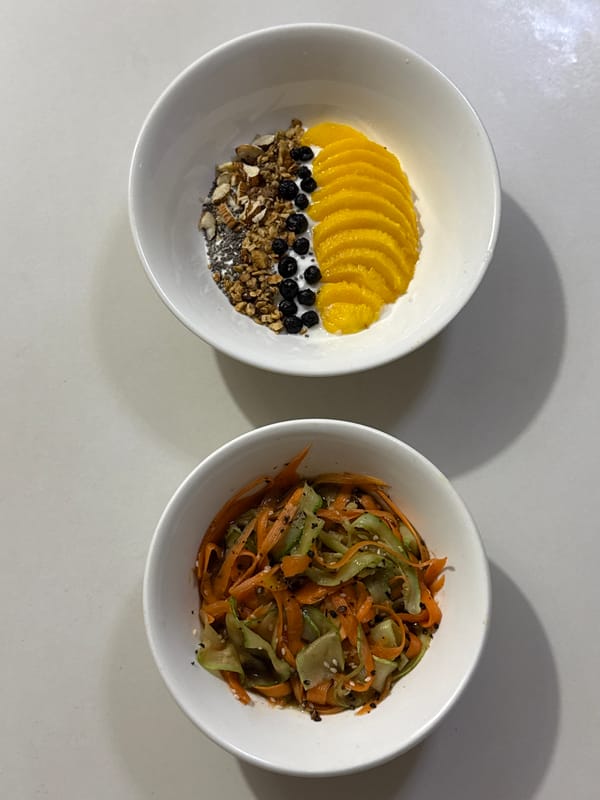 Lunch meal with yogurt bowl and vegetable salad documented Davao