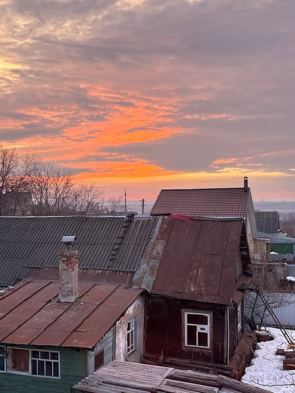Sunset captured over residential Ulyanovsk from multiple vantage points