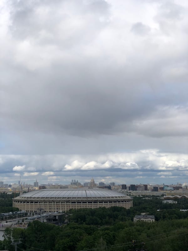 Elevated views captured of Moscow City business district skyline