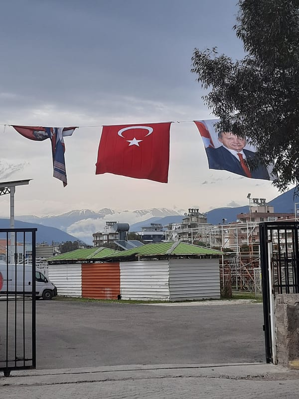 Empty playground and political symbols observed in Finike, Turkey