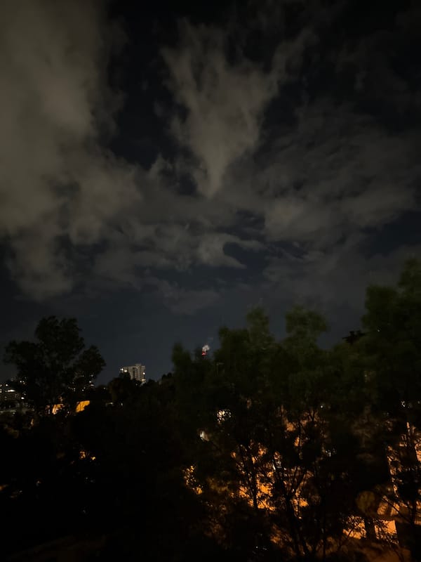 Cloudy night sky photographed in Sofia, Bulgaria