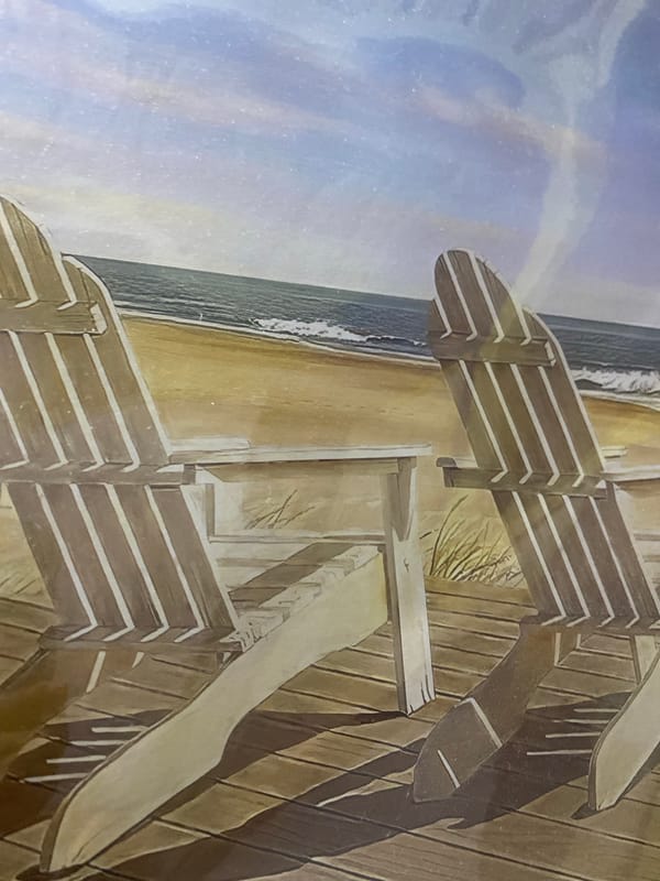 Coastal artwork featuring wooden pier documented in Tinaquillo, Venezuela