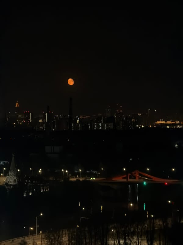 Full moon lights up night sky over Khimki, Russia