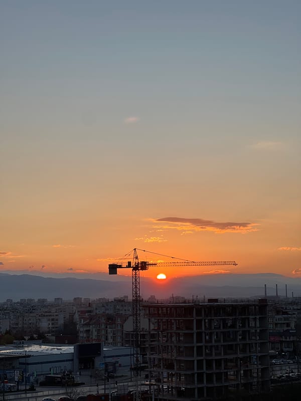 Sunrise observed over construction site in Sofia, Bulgaria