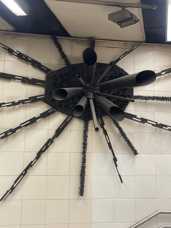 Perforated metal sculpture spotted on Barcelona wall