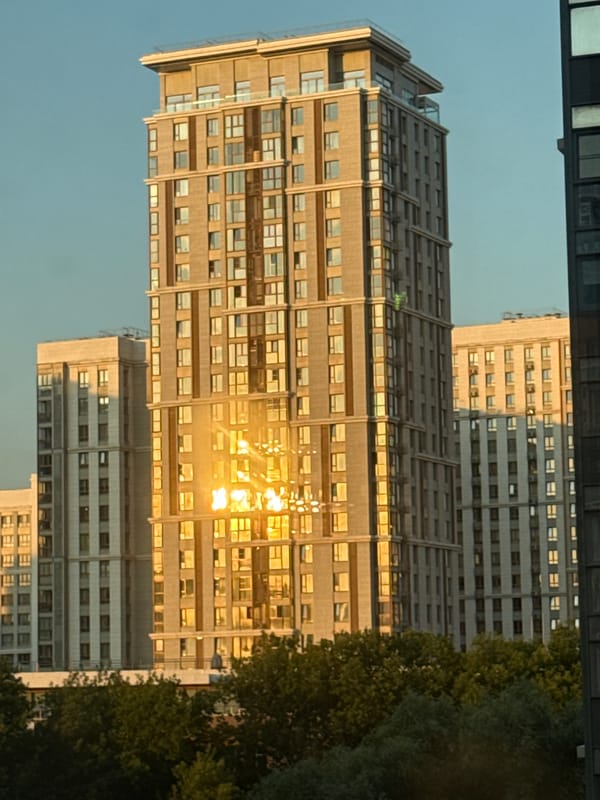 Golden hour across Khimki — streets, water, and residential life