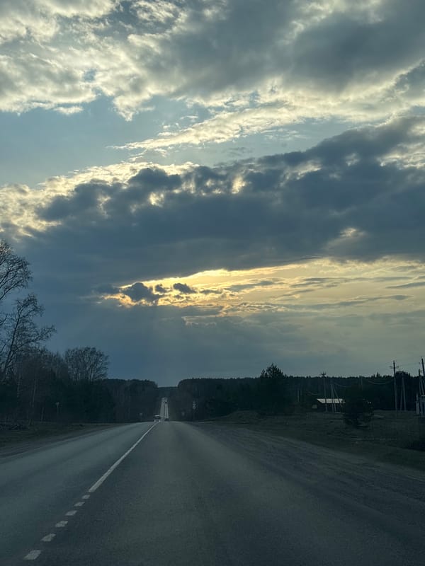 Rural road scene captured in forested Гаревая, Russia