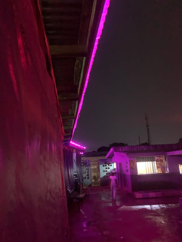 Night out in New Stadium, Nigeria, with a recurring calico cat