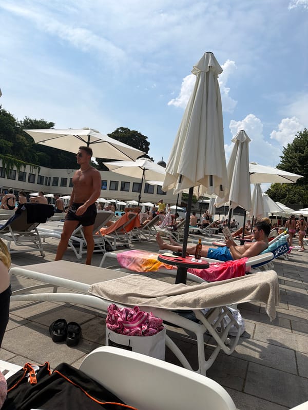 Packed poolside afternoon at a Belgrade outdoor complex
