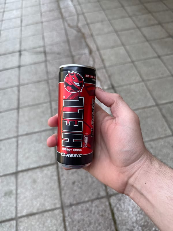Person photographed holding energy drink in Stara Zagora, Bulgaria