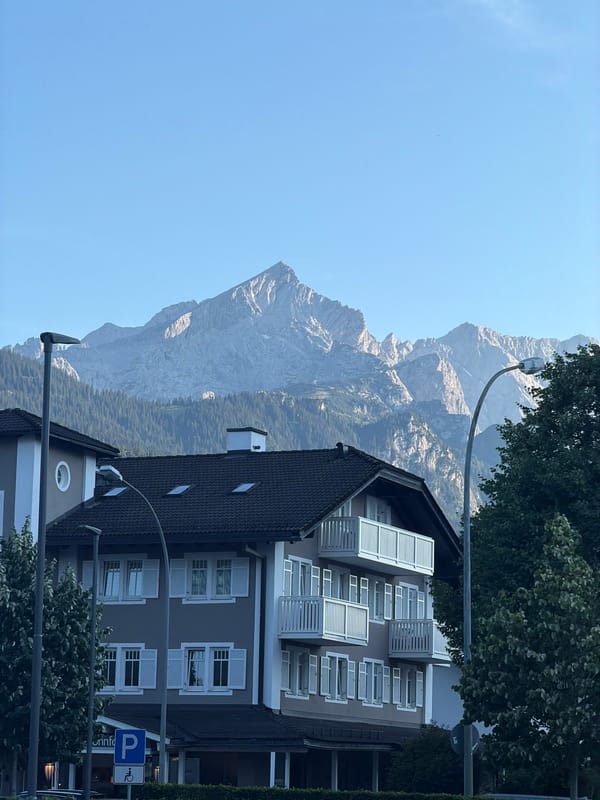 Garmisch-Partenkirchen streets and buildings backed by the Alps