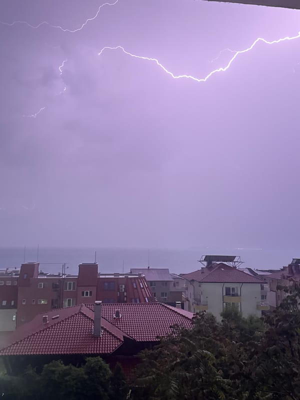 Lightning strike illuminates night sky over Sveti Vlas, Bulgaria