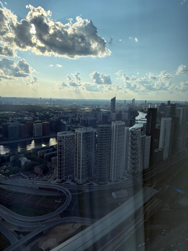 Khimki from above: highways, skyline, and an ivy-covered wall