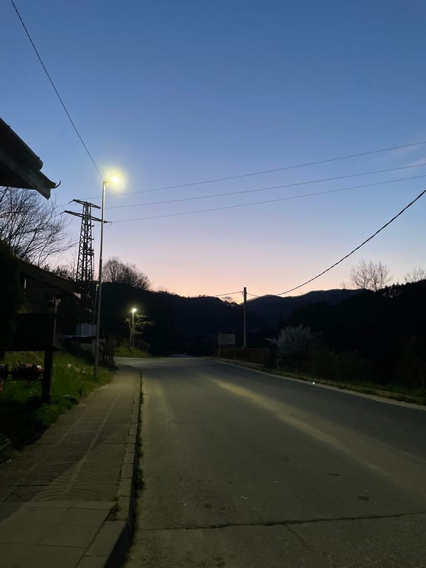 Evening street life documented in Zlatograd, Bulgaria