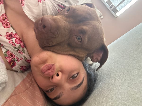Lazy morning selfies with a pit bull in Malevo