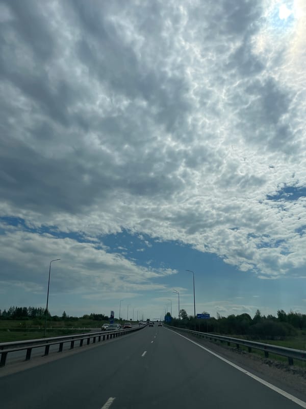 Highway scene documented with cloudy skies and infrastructure