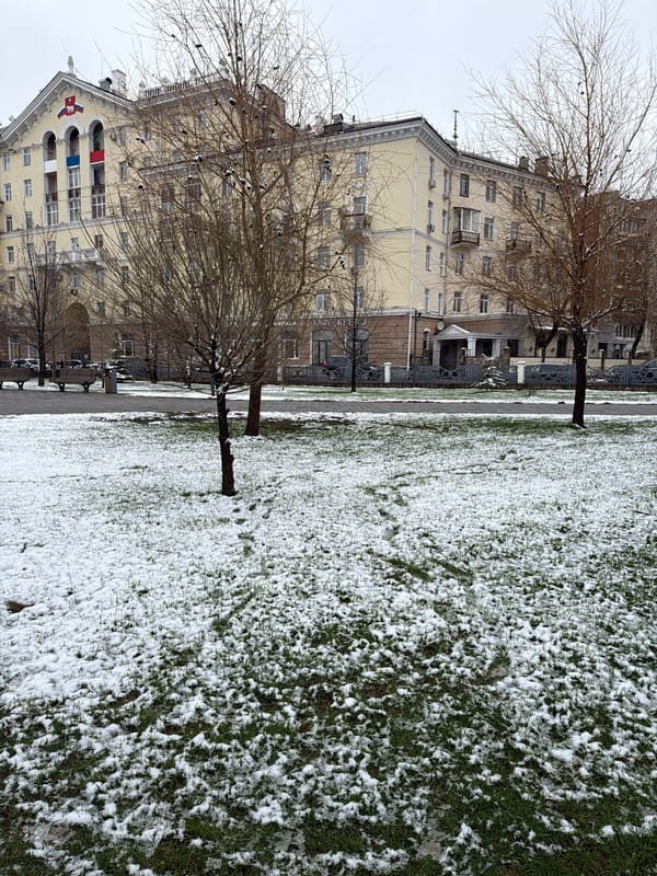 Late spring snow observed in Perm, Russia streets