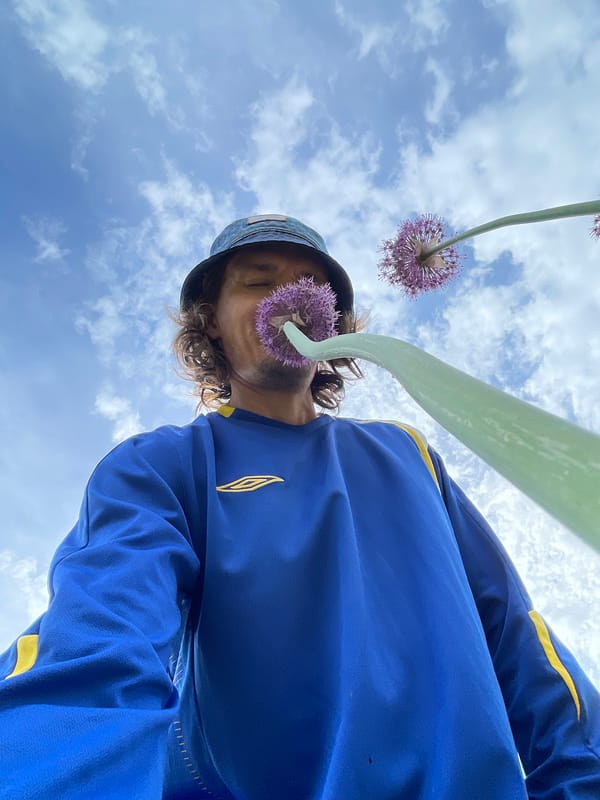 Man tends garden in rural Russian village