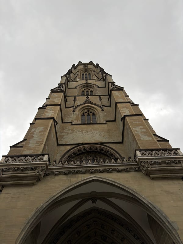 Heavy snowfall hits Fribourg, Switzerland near St. Nicholas Cathedral