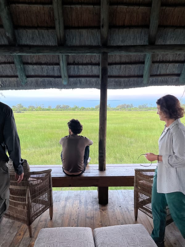 Tourist takes selfies at safari lodge in Botswana