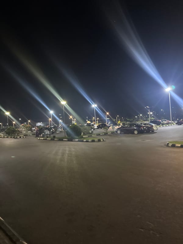 Nighttime parking area documented in Uyo, Nigeria