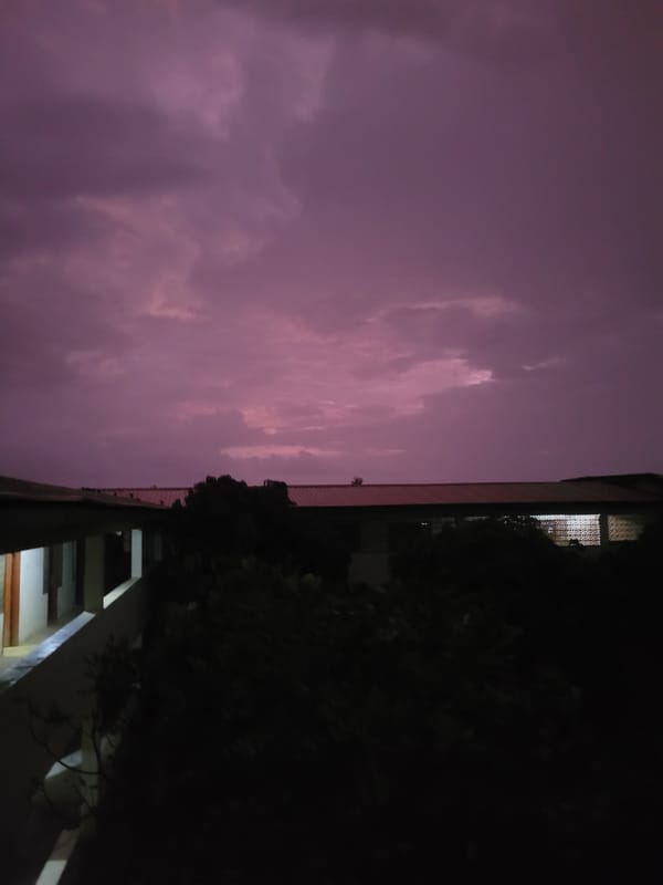 Purple sky with textured clouds observed in Jos, Nigeria