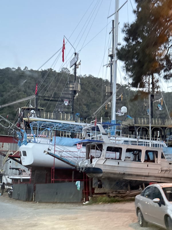 Turkish gulets undergo maintenance at Fethiye boatyard