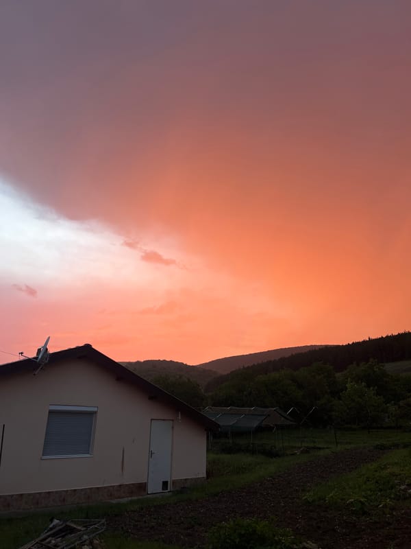 Dramatic sunset captured across rural Kosten, Bulgaria landscape