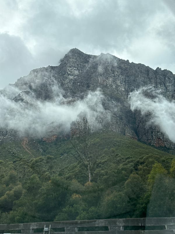 Misty mountain drive captured in Paarl, South Africa