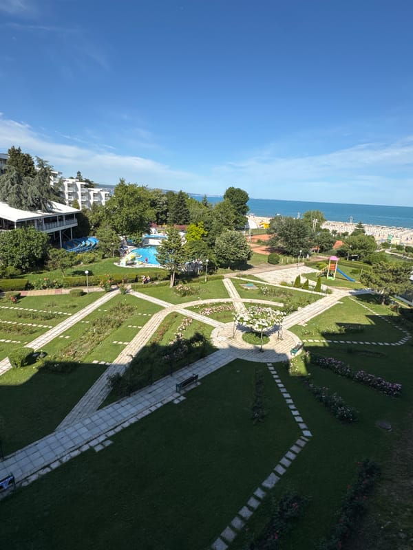 Black Sea resort in bloom on a sunny Bulgarian afternoon