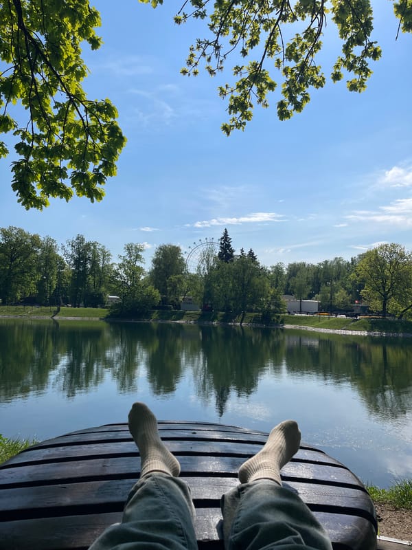 Morning park moments captured near Moscow Ferris wheel