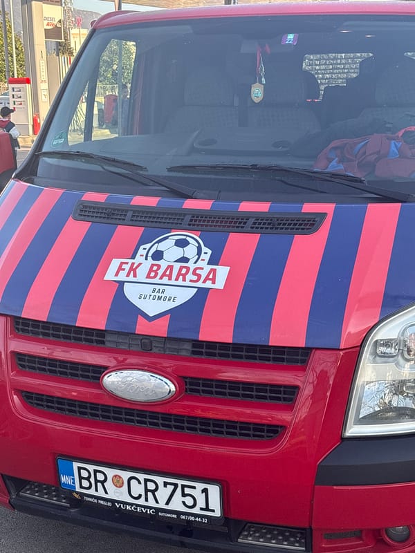 Spring scenes documented in Bar, Montenegro football van and blossoms