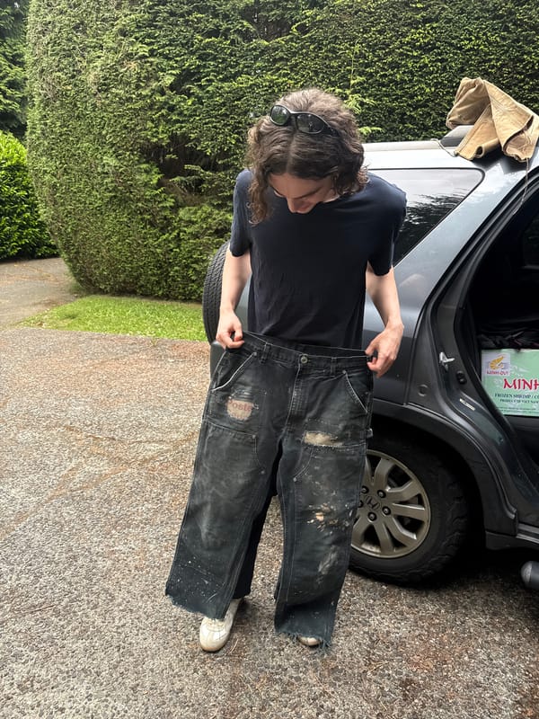 Person handles clothing at vehicle trunk in North Vancouver