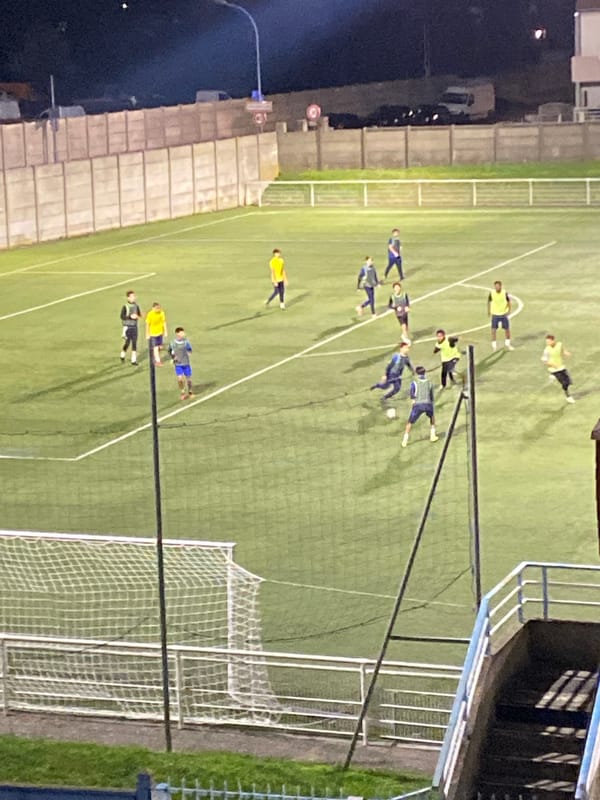 Nighttime soccer match underway in Bischheim, France