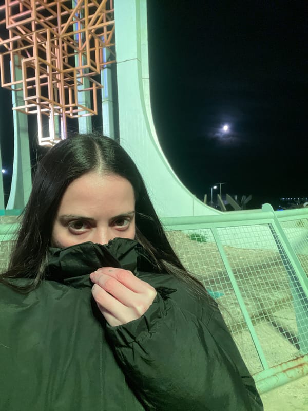 Orange geometric sculpture draws nighttime photographers in Ushuaia