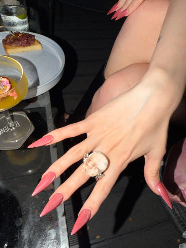 Barcelona at night: glittery nails and the Tibidabo skyline