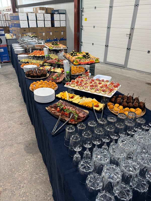 Catering setup observed in warehouse space in Gabrovo