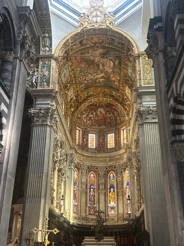 Visitor captures interior view of Genoa Cathedral dome