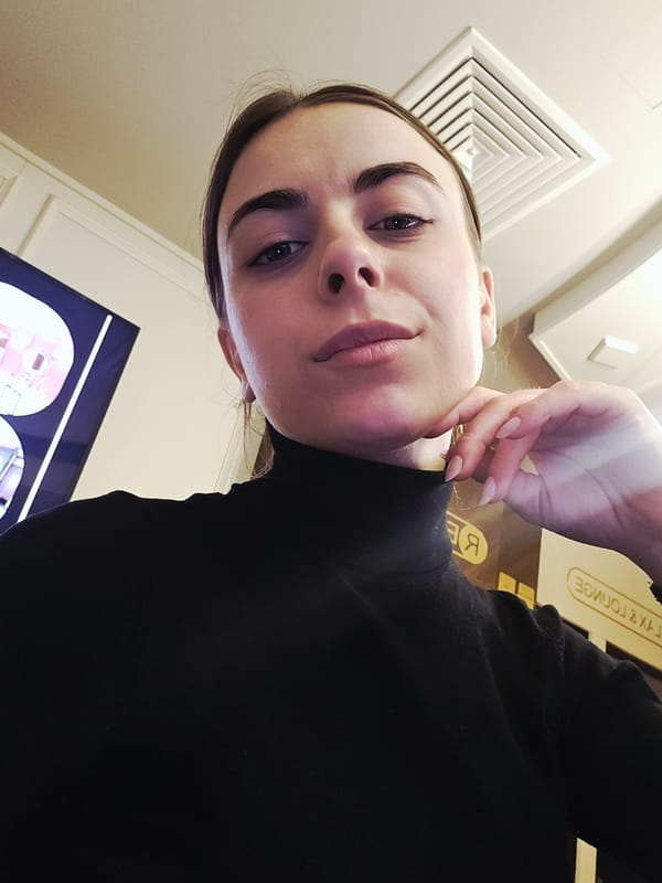 Woman takes low-angle selfie in Plovdiv, Bulgaria