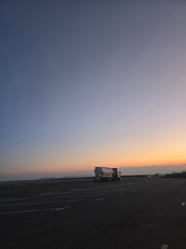 Tanker truck parked during sunset in Zheleznik, Bulgaria
